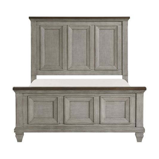 1pc Queen Bed Antique Gray and Brown Finish Bedroom Furniture