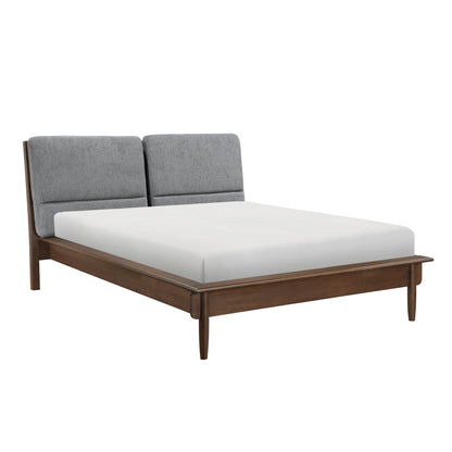 Walnut Finish Classic Queen Platform Bed Upholstered Headboard 1pc Mid-Century Modern Design Bedroom Furniture