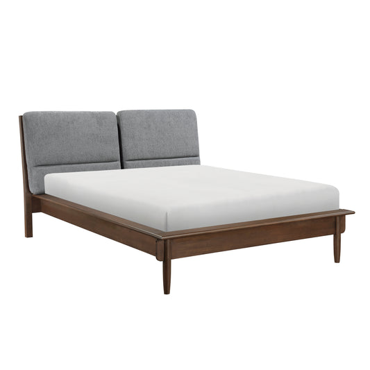 Walnut Finish Classic Queen Platform Bed Upholstered Headboard 1pc Mid-Century Modern Design Bedroom Furniture