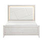 Antique White Finish Queen Bed LED Headboard Chenille Upholstered Modern Bedroom Furniture 1pc