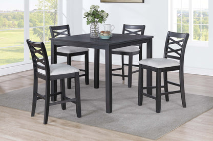 Dining Room Furniture 5pcs Set Charcoal Dining Table 4x Side Chairs Rubberwood Cross Back Design Chair Wooden Top