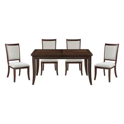 Formal Traditional 5pc Dining Set Table and Chairs Separate Extension Cherry Finish with Dark Walnut Inlay Wooden Furniture