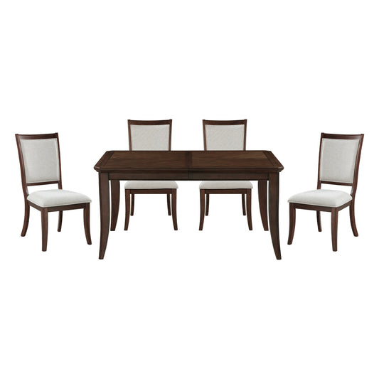 Formal Traditional 5pc Dining Set Table and Chairs Separate Extension Cherry Finish with Dark Walnut Inlay Wooden Furniture