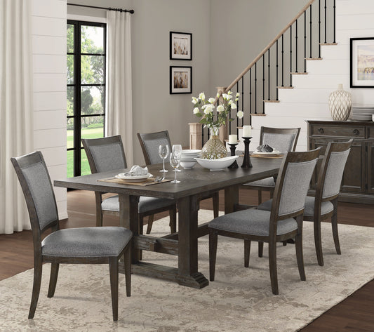 Classic Dining Furniture 7pc Set Extendable Dining Table and 6x Side Chairs Driftwood Brown Finish Durable Wooden