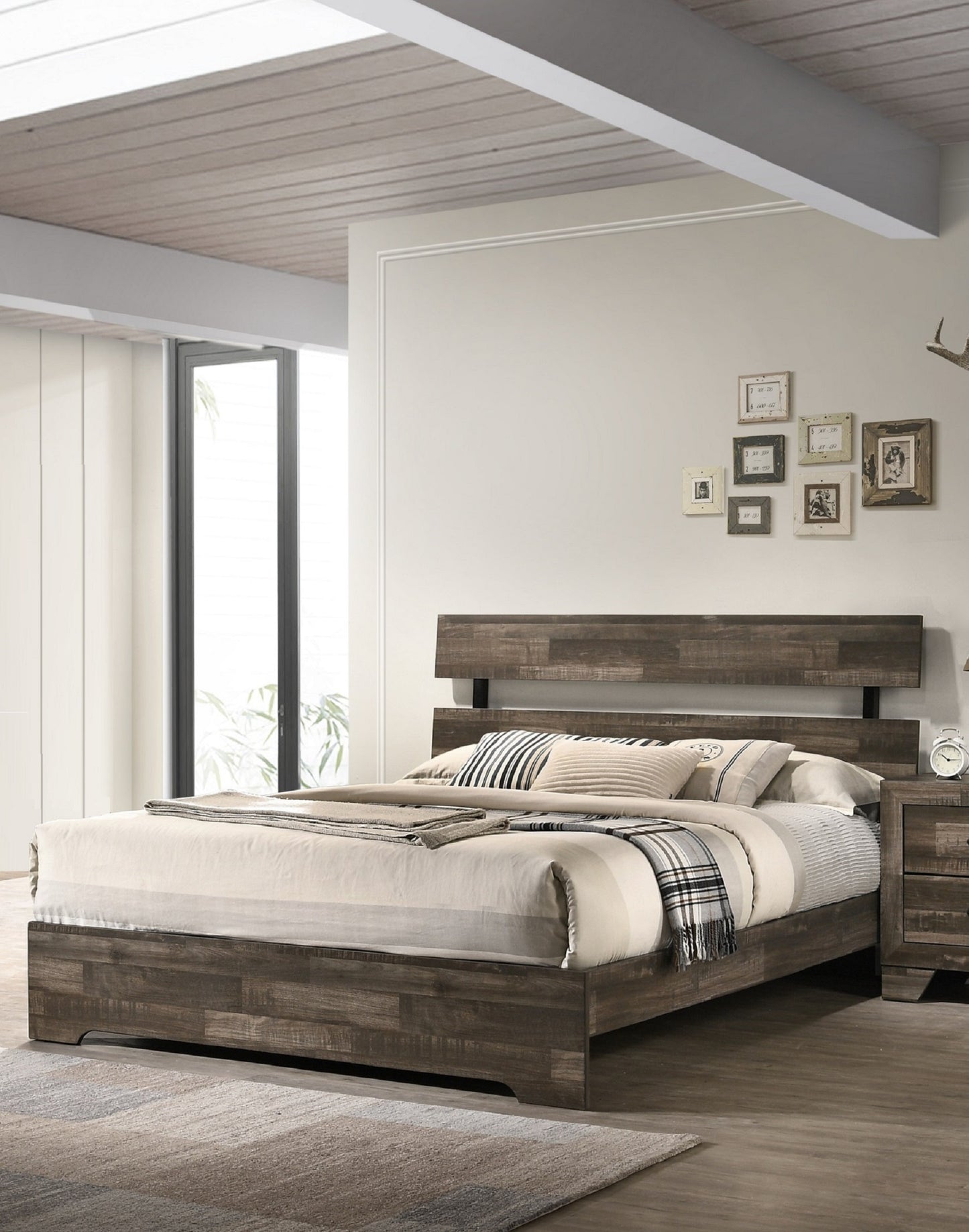 Queen Rustic Brown Wood Platform Bed Frame