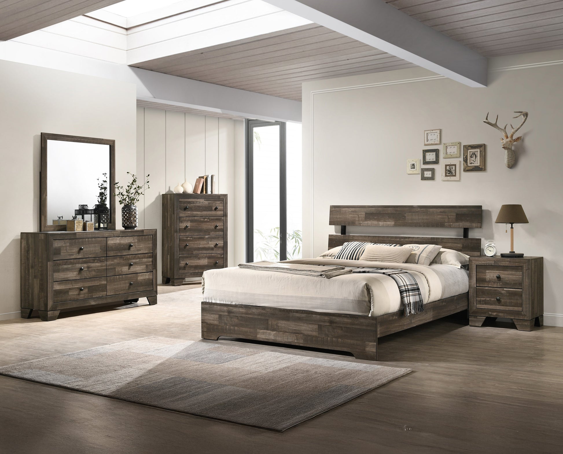 Queen Rustic Brown Wood Platform Bed Frame