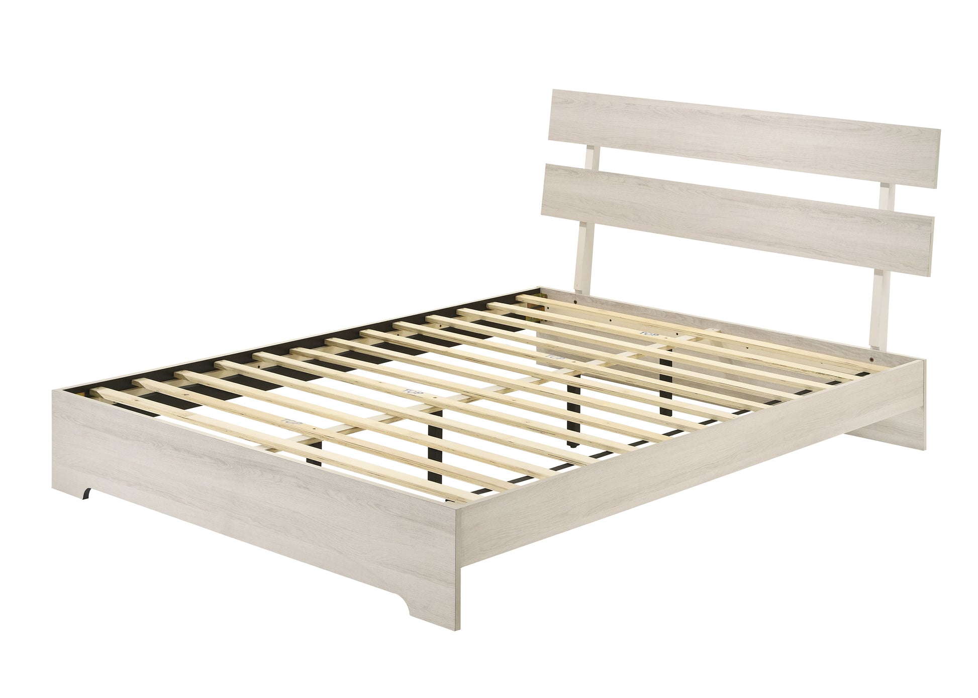 Queen White Washed Wood Platform Bed Frame