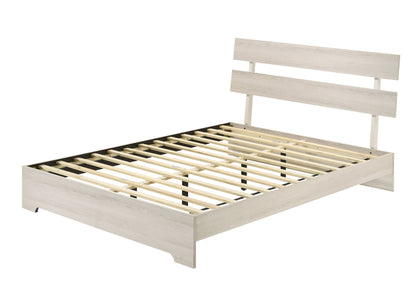 Queen White Washed Wood Platform Bed Frame