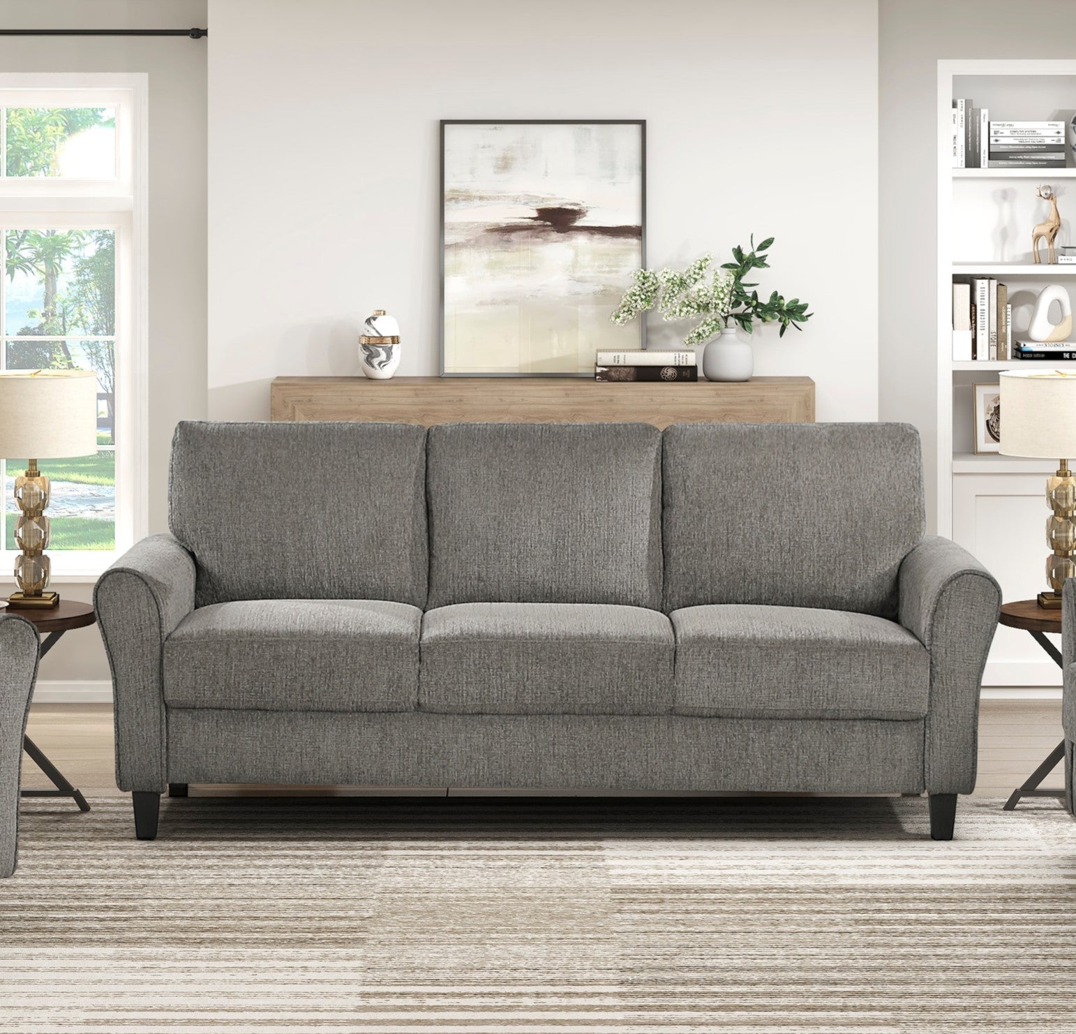 Classic Comfort Sofa Durable Brown Chenille Upholstery Rolled Arms Living Room Furniture 1pc