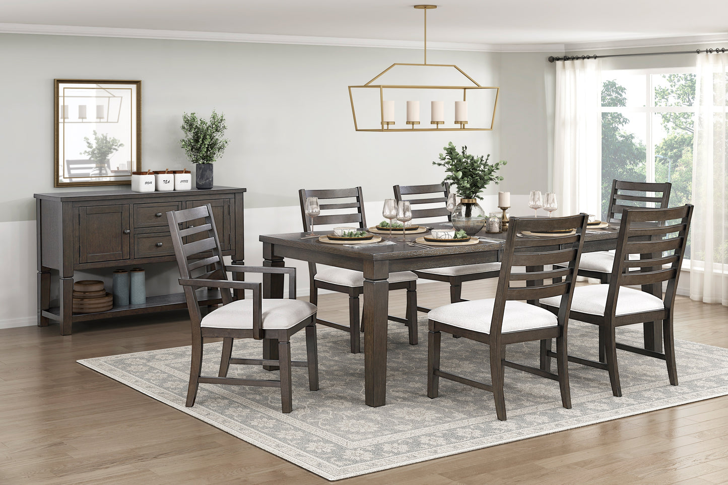 Classic Style 7pc Dining Set Dark Espresso Finish Table with Extension Leaf Armchairs Side Chairs Comfortable Seat Wooden Dining Furniture