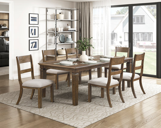 Contemporary 7pc Dining Set Extendable Table Chairs Set Light Brown Finish Durable Classic Dining Furniture