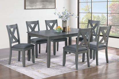Gray Finish Dining Table 6x Chairs 7pcs Dining Set Cushion Seat Nailhead X-Cross Back Chairs Dining Room Furniture Modern Style