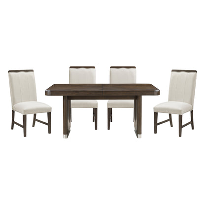 Extendable Brown Dining Set with Chairs for Modern Dining Room