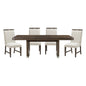 Modern Brown Finish Dining Set 5pcs Extendable Table with 4x Side Chairs Beige Upholstered Comfort Durable Metallic Accent Table Base Wooden Furniture