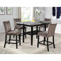 Modern 5 Piece Counter Dining Set, Marble Finish Wood Top Dining Table with Bottom Shelf and 4 Side Chair Set, Black/Brown