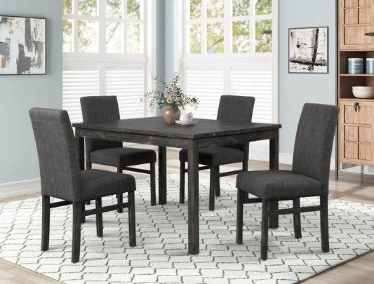 5 Piece Transitional Dining Room Set 48" Wood Dining Table with 4 Upholstered Side Chairs, Charcoal Finish