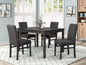 5 Piece Transitional Dining Room Set 48" Wood Dining Table with 4 Upholstered Side Chairs, Charcoal Finish