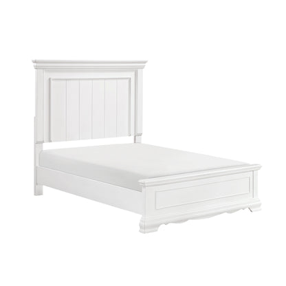 White Finish Elegant Full Size Bed Frame Beautiful Panel Details Wooden Bedroom Furniture 1pc