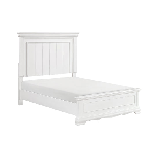 White Finish Elegant Full Size Bed Frame Beautiful Panel Details Wooden Bedroom Furniture 1pc
