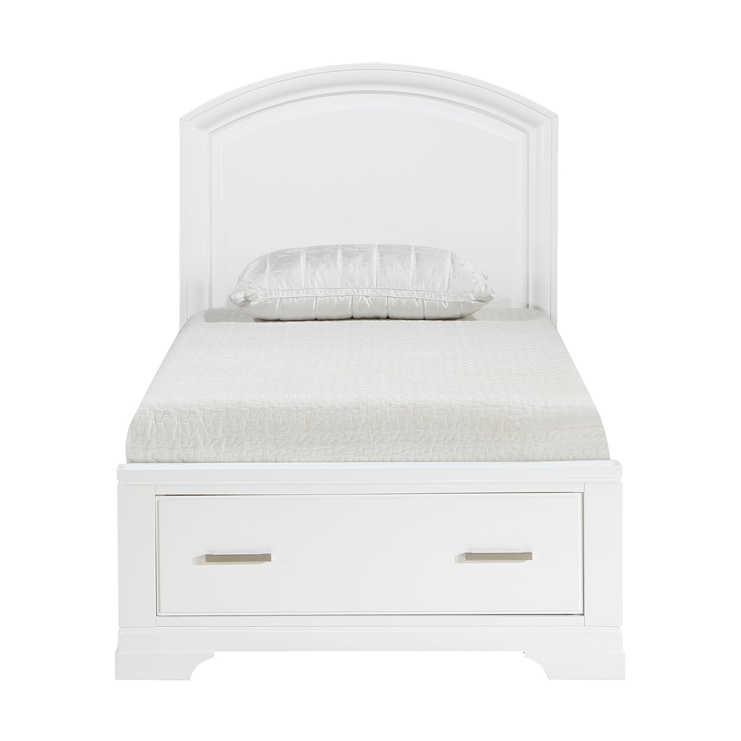 Twin White Wood Bed Frame with Footboard Storage