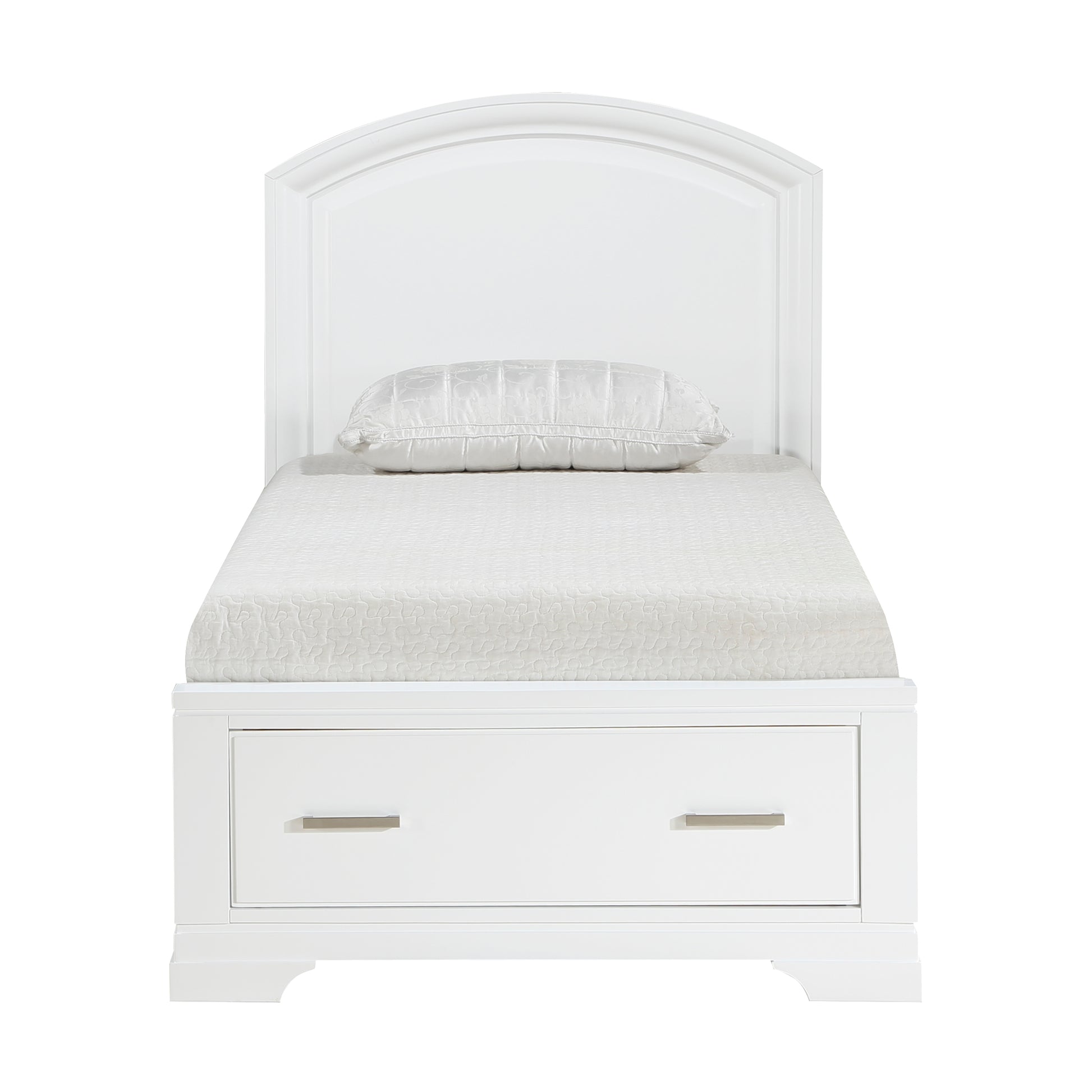 Twin White Wood Bed Frame with Footboard Storage