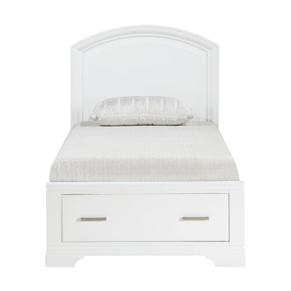Twin White Wood Bed Frame with Footboard Storage