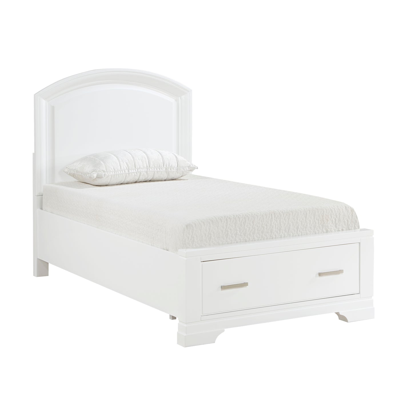 Twin White Wood Bed Frame with Footboard Storage
