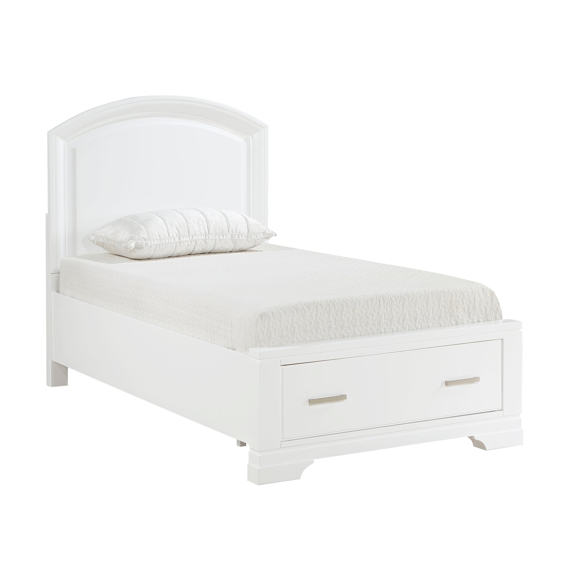 Twin White Wood Bed Frame with Footboard Storage