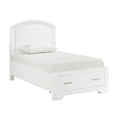 Twin White Wood Bed Frame with Footboard Storage