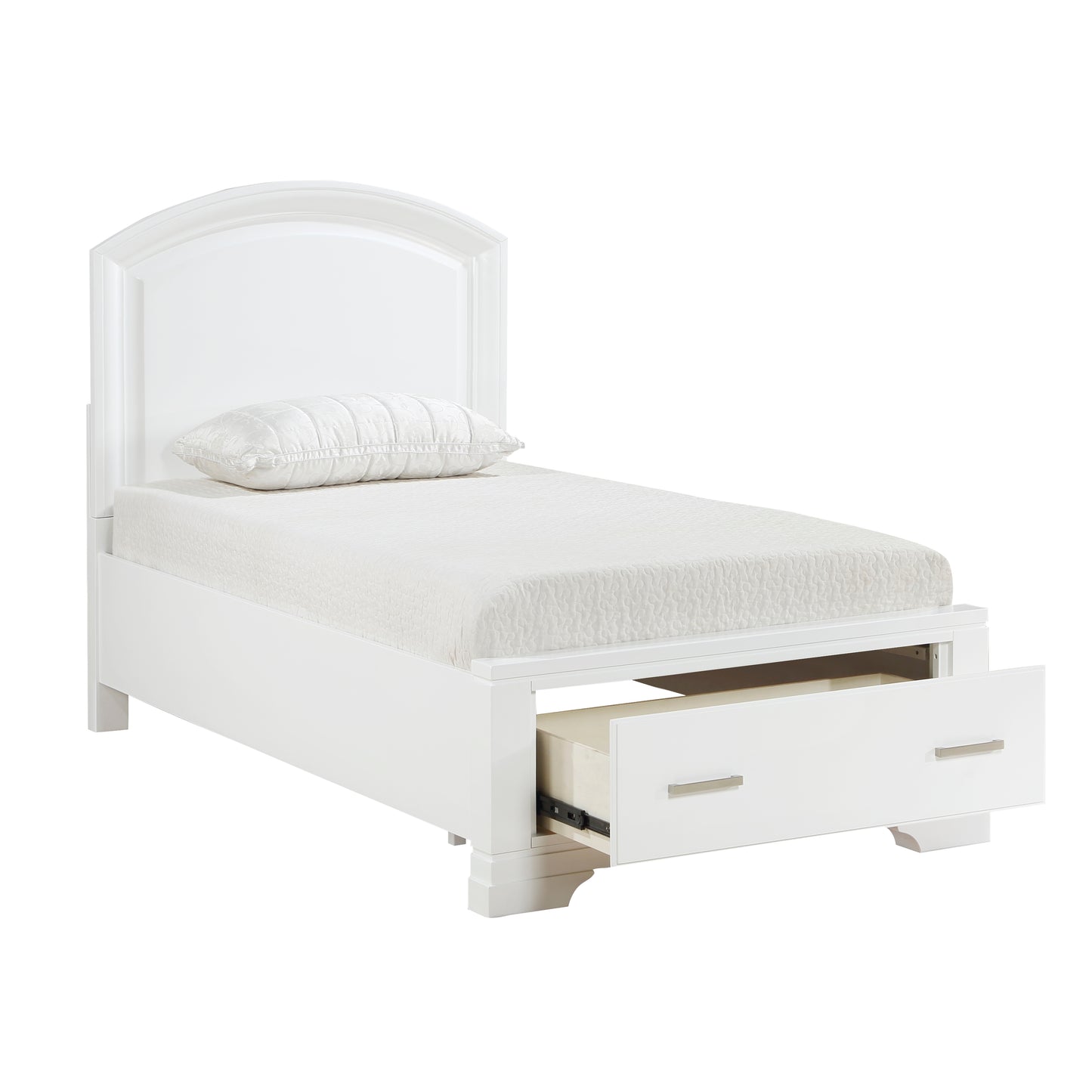 Twin White Wood Bed Frame with Footboard Storage