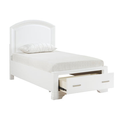 Twin White Wood Bed Frame with Footboard Storage