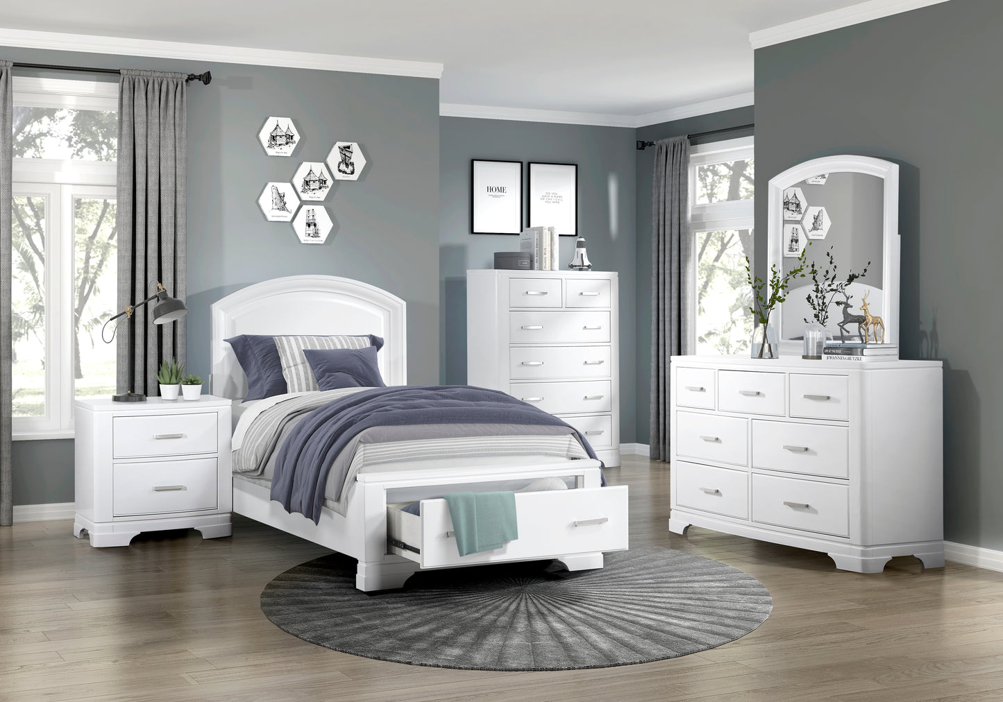 Twin White Wood Bed Frame with Footboard Storage