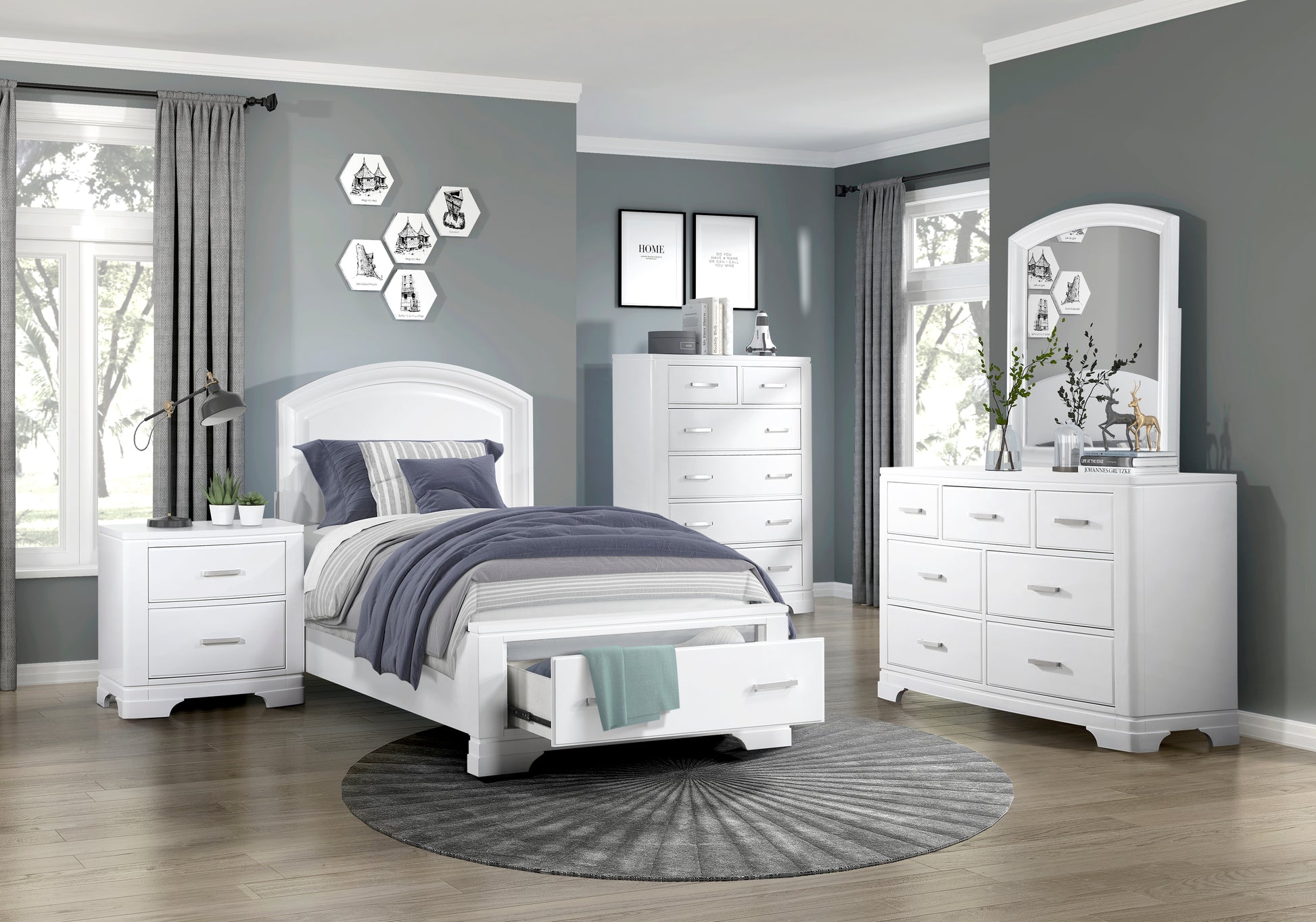 Twin White Wood Bed Frame with Footboard Storage