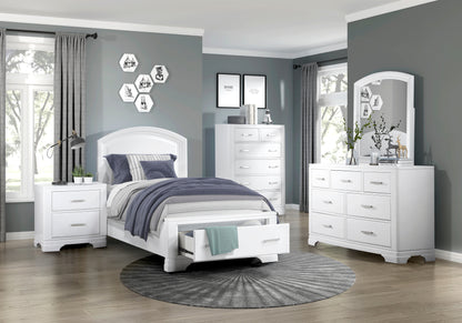 Twin White Wood Bed Frame with Footboard Storage