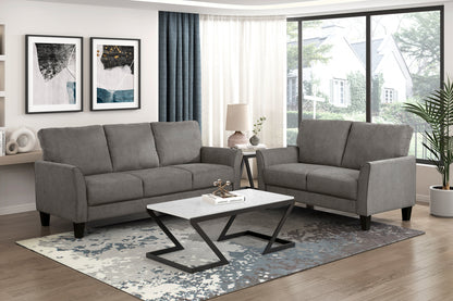 Modern Contemporary Sofa Set 2pc Brown Gray Upholstered Sofa Loveseat Plush Seat Comfort Durable Solid Wood Living Room Furniture