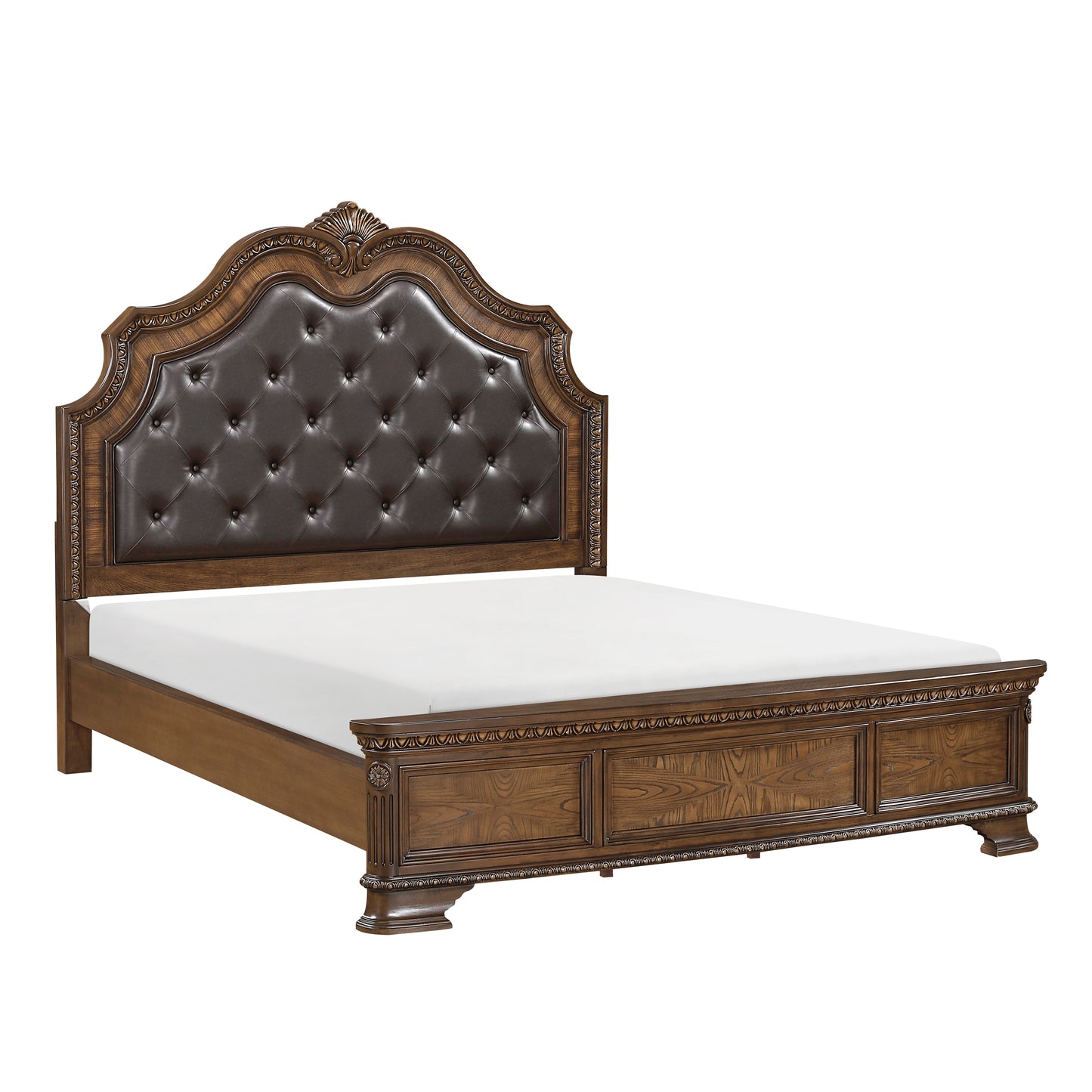 Queen Dark Brown Upholstered Bed - Luxury Traditional