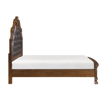 Queen Dark Brown Upholstered Bed - Luxury Traditional