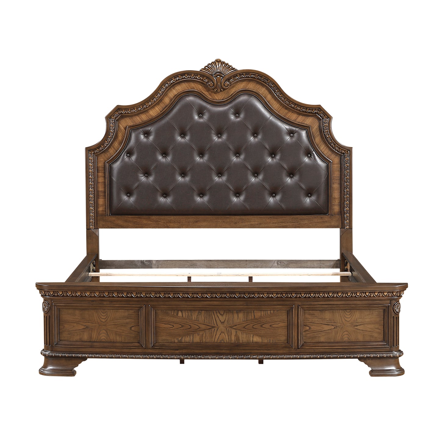 Queen Dark Brown Upholstered Bed - Luxury Traditional
