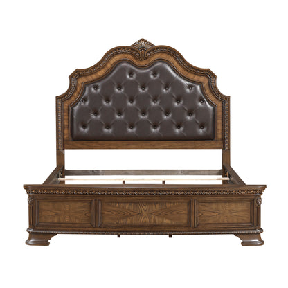 Queen Dark Brown Upholstered Bed - Luxury Traditional