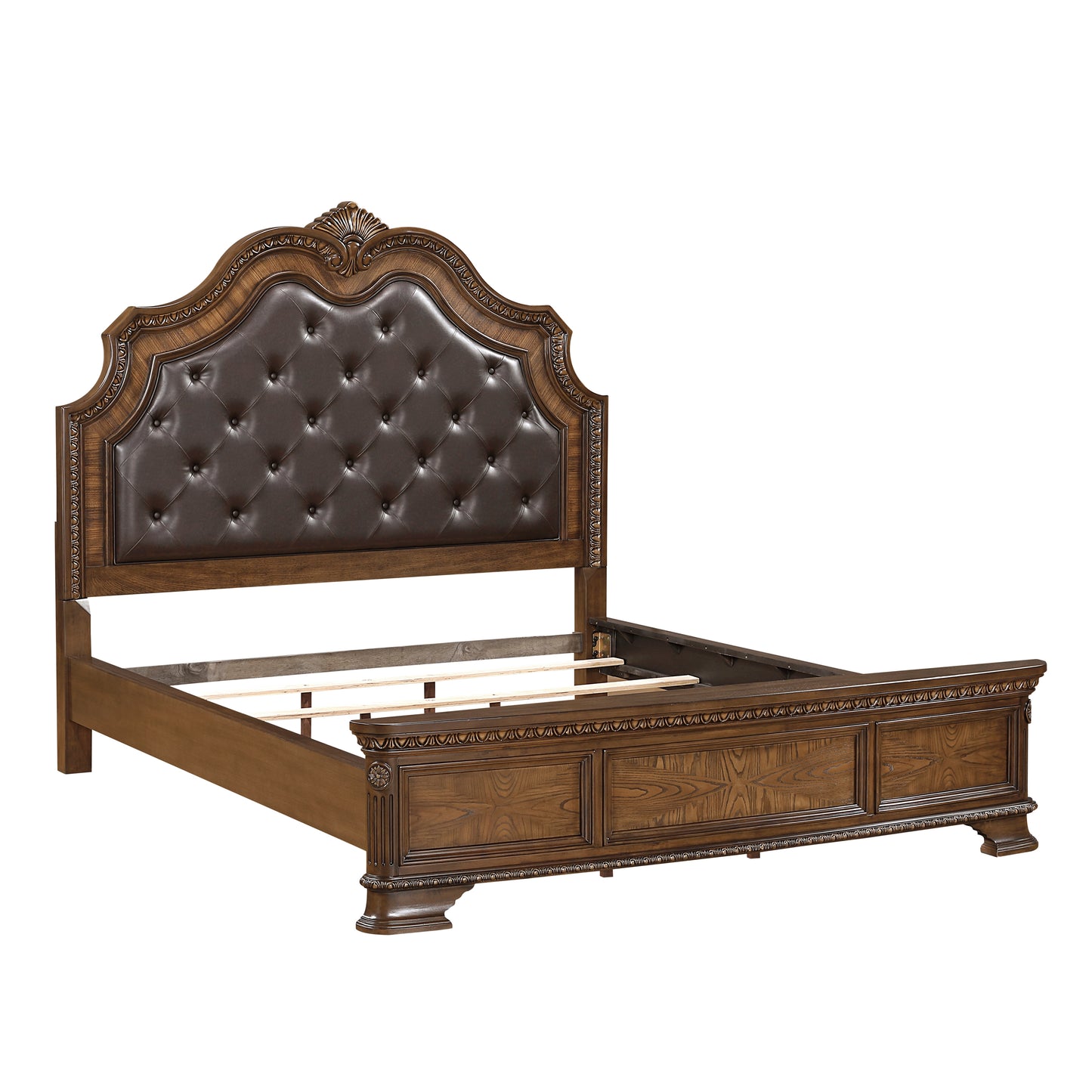 Queen Dark Brown Upholstered Bed - Luxury Traditional