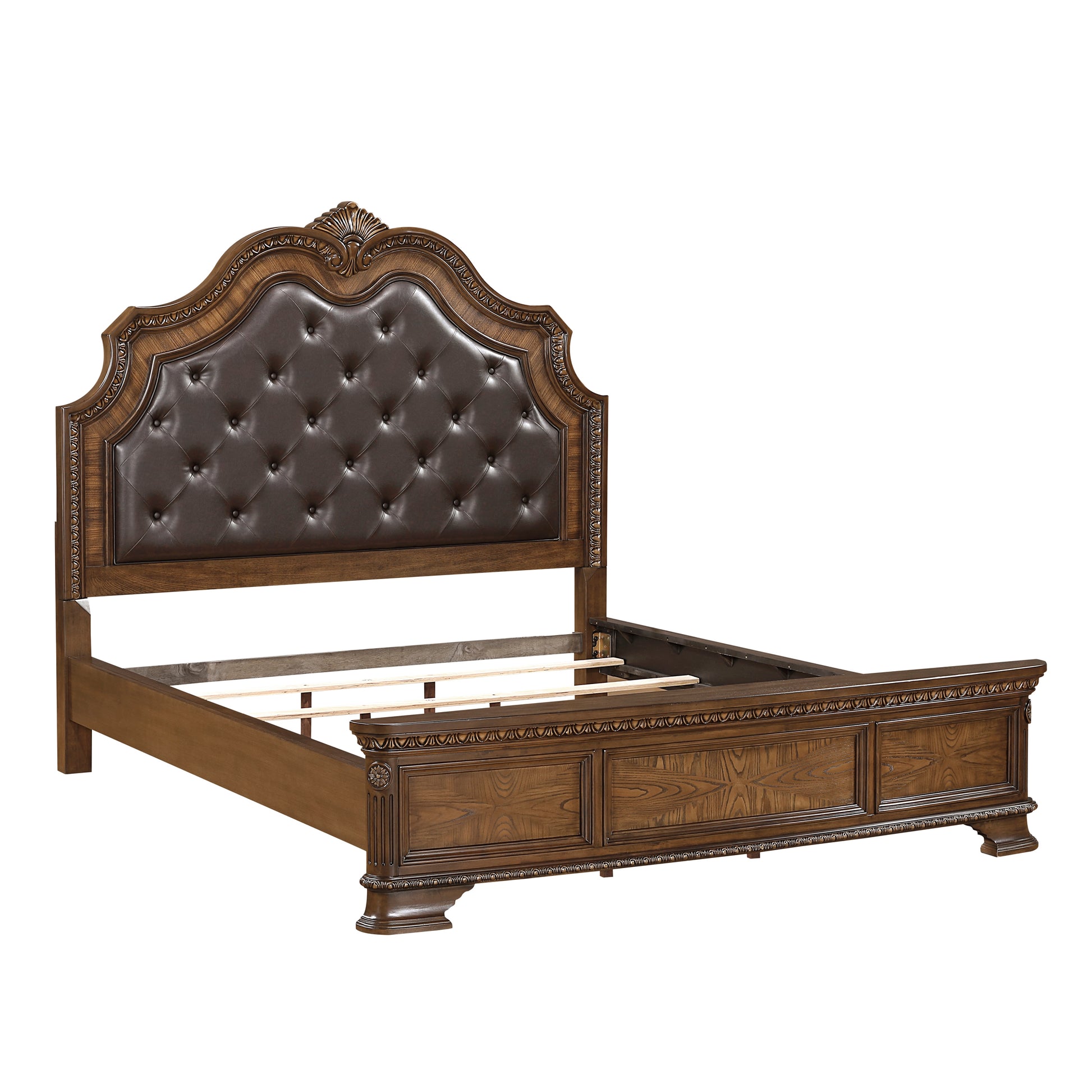 Queen Dark Brown Upholstered Bed - Luxury Traditional
