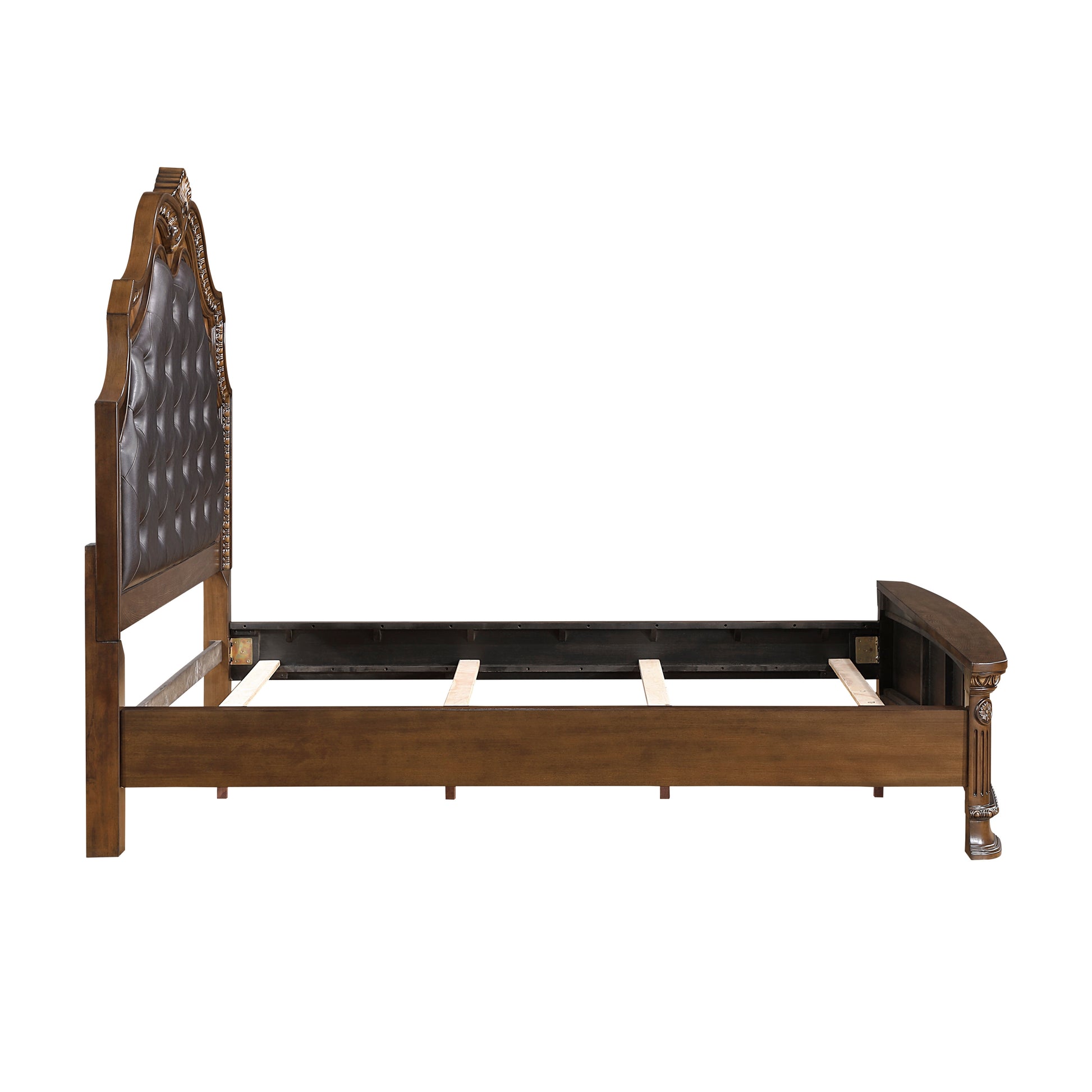 Queen Dark Brown Upholstered Bed - Luxury Traditional