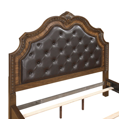 Queen Dark Brown Upholstered Bed - Luxury Traditional