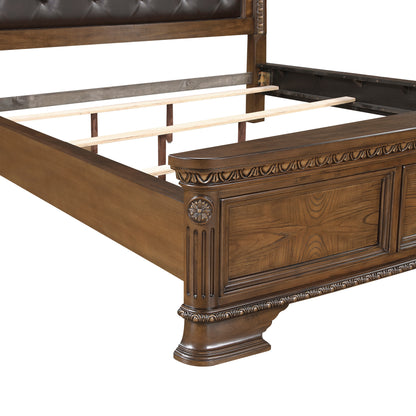 Queen Dark Brown Upholstered Bed - Luxury Traditional