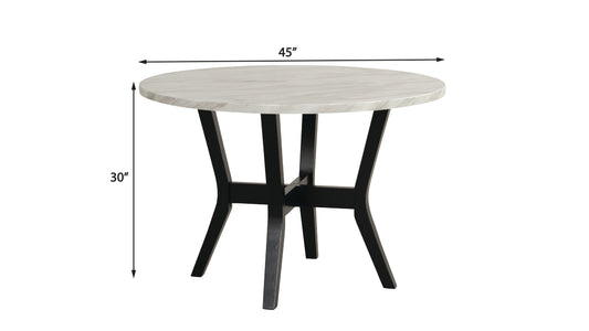 5 Piece Dining Set - Faux Marble Table & Chairs, Black/White