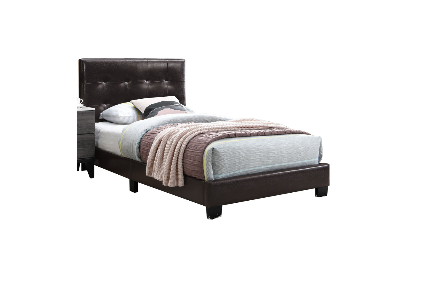 Twin Size Brown Faux Leather Bed Frame Modern Bedroom Headboard