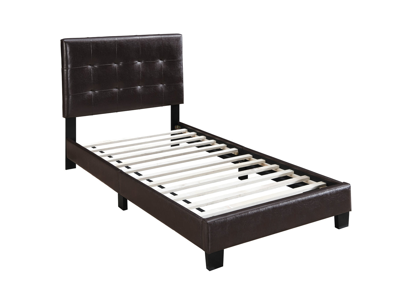 Twin Size Brown Faux Leather Bed Frame Modern Bedroom Headboard