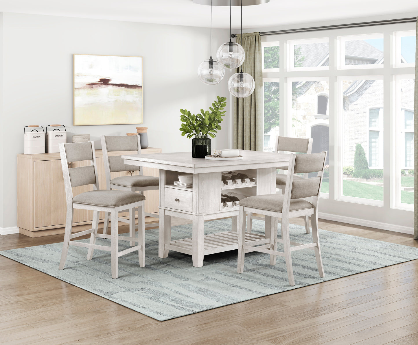 Farmhouse Dining Set Antique White Wood Table with Storage for 4