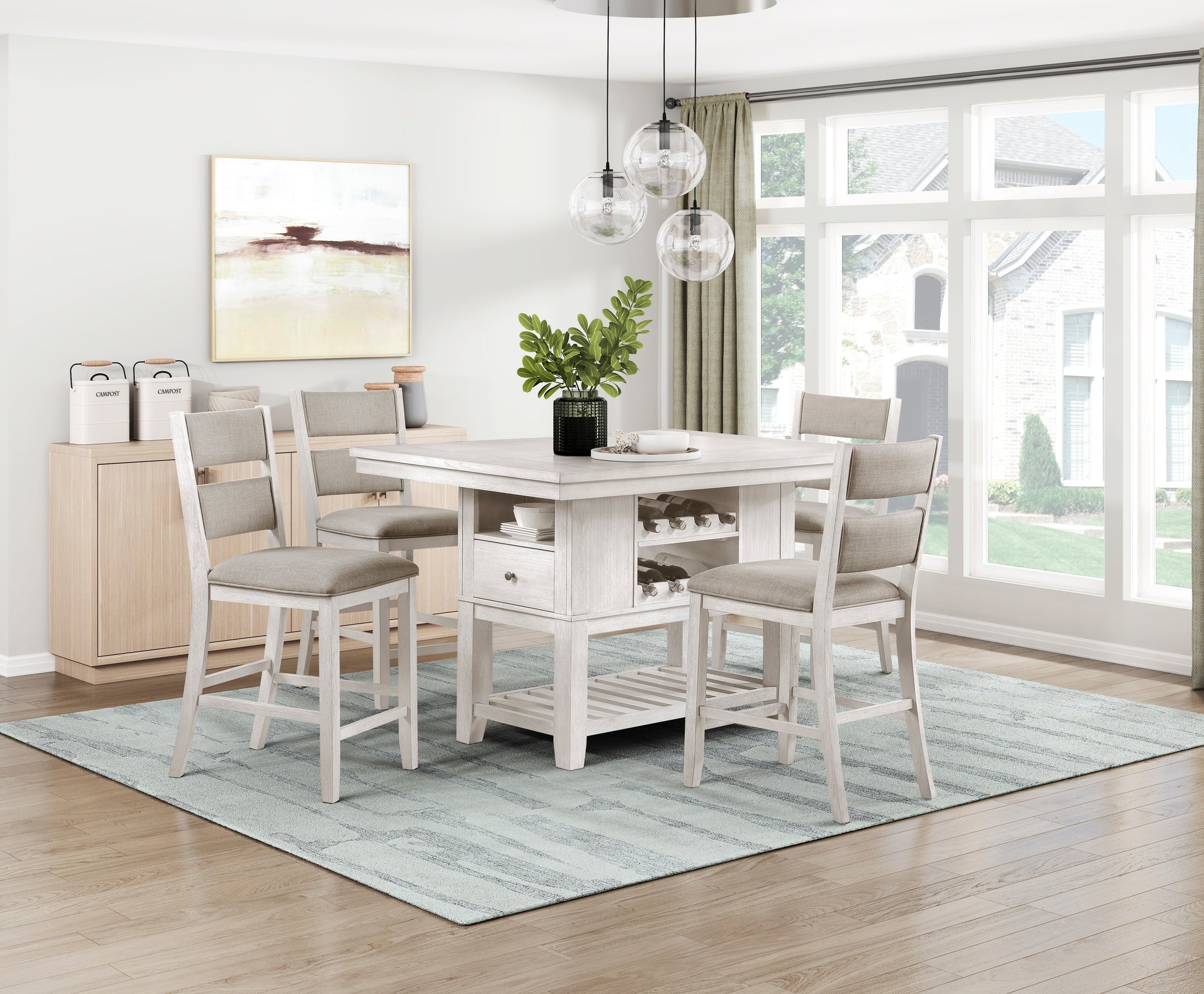Farmhouse Dining Set Antique White Wood Table with Storage for 4