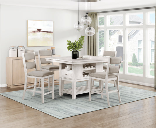 Farmhouse Dining Set Antique White Wood Table with Storage for 4